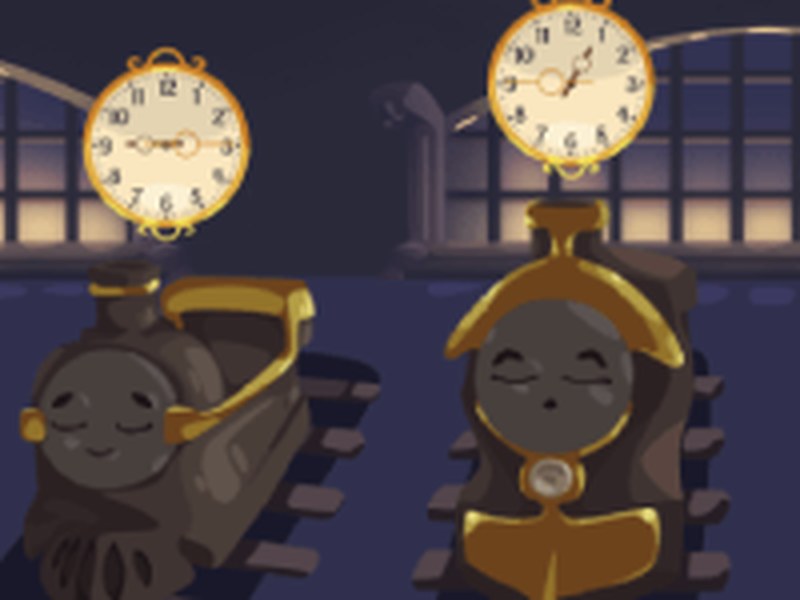 Train Station Clock Reading — kids happily learning to tell time