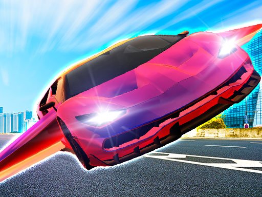 Ultimate Flying Car — colorful flying cars racing over a city skyline