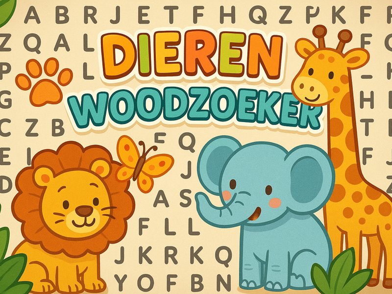 Animal Word Search — colorful scene with animals hidden in letters