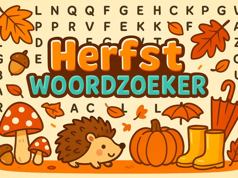 Autumn Word Search — colorful letters with autumn leaves